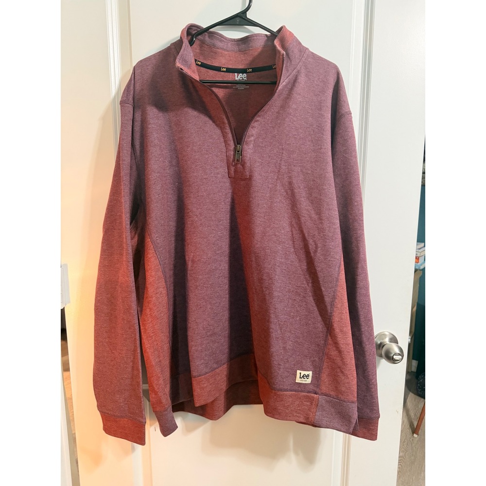 Lee Mens 1/4 Zip Pullover Sweatshirt Heathered Burgundy Red XXL Regular Fit